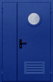 Фото двери «Полуторная с круглым стеклом и решеткой (синяя)» в Кашире